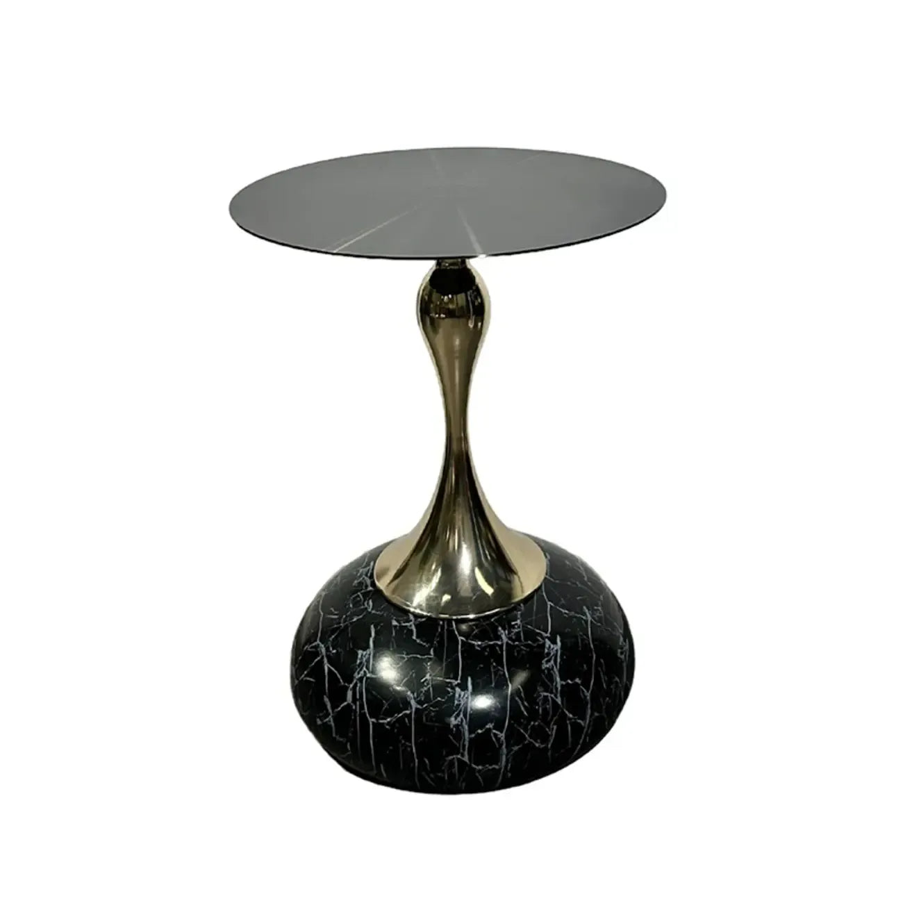 Glam Gold Stone Round Side Table for Living Room