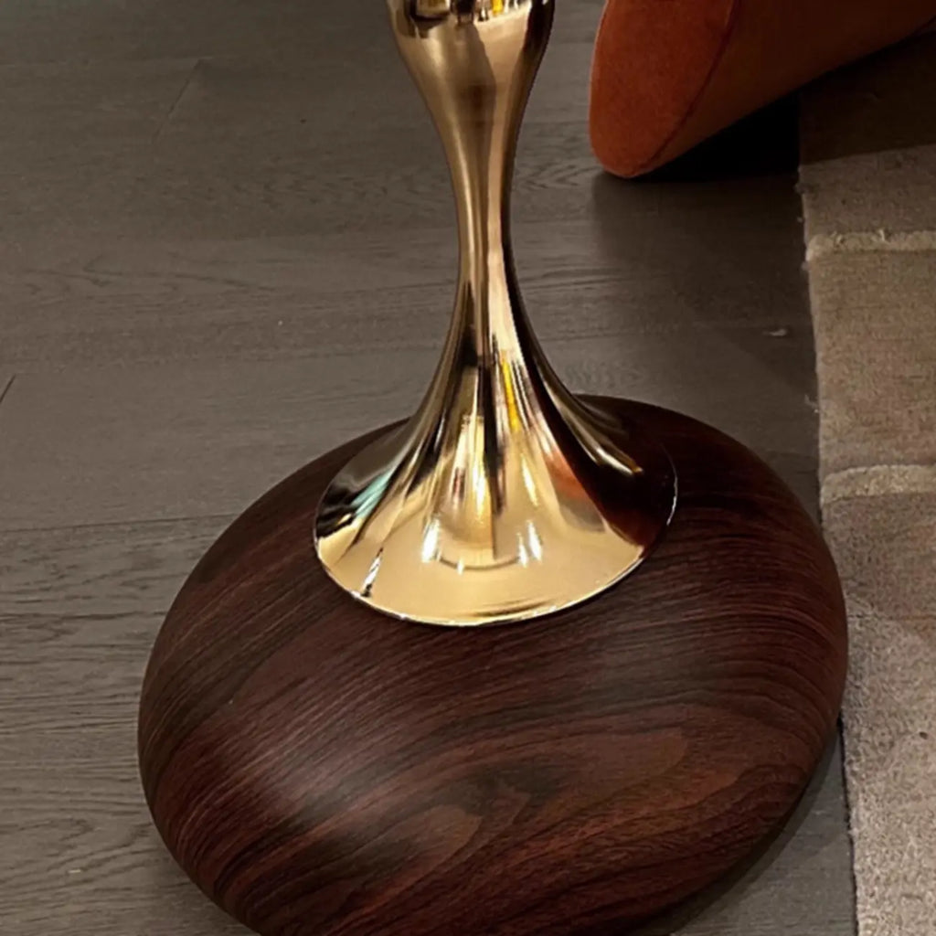 Glam Gold Stone Round Side Table for Living Room