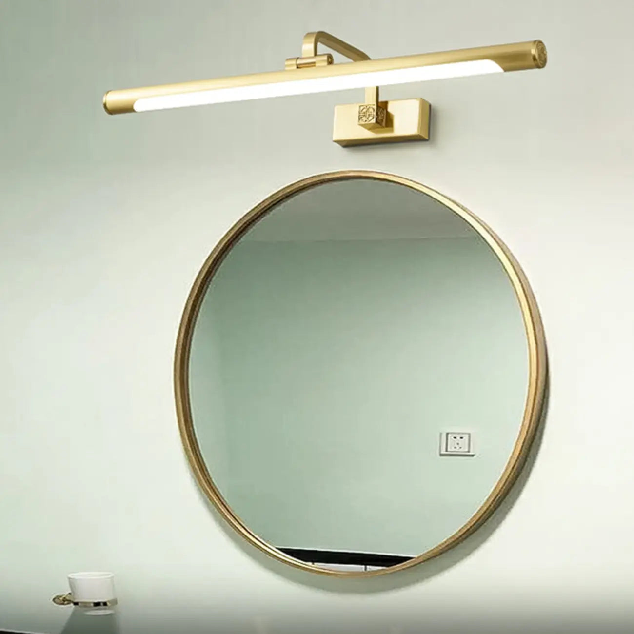 Minimalist Tubular Vanity Light with Adjustable Gold Arm