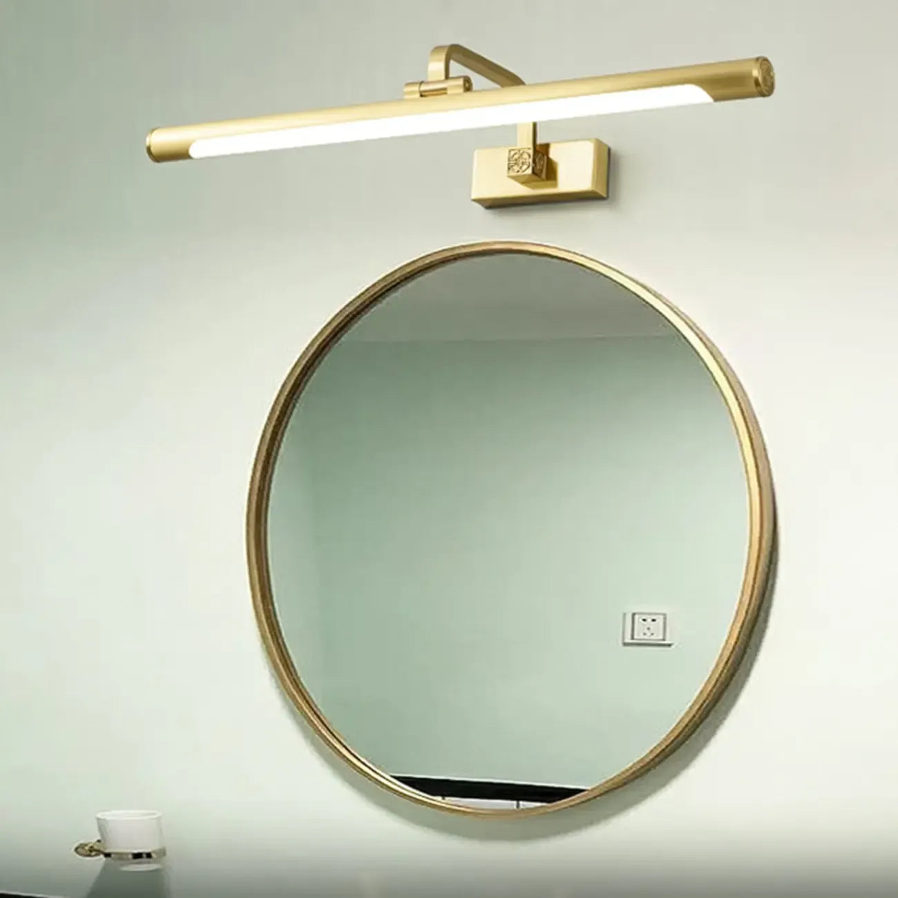 Minimalist Tubular Vanity Light with Adjustable Gold Arm