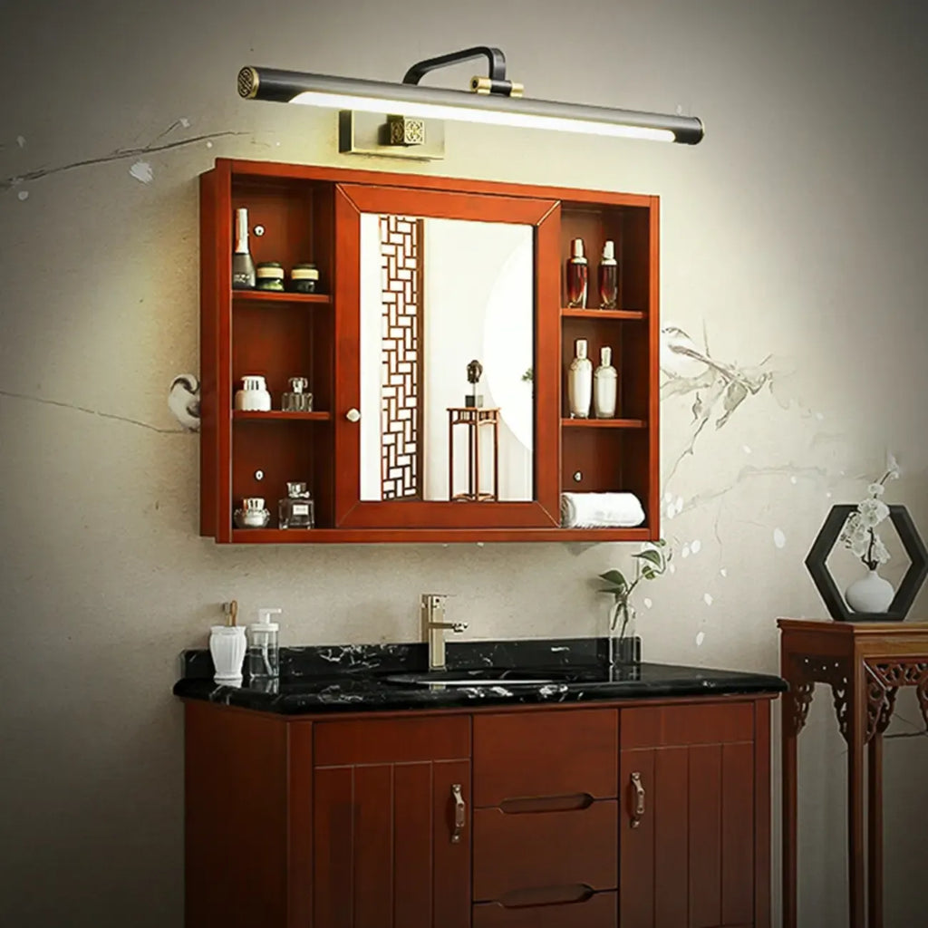 Minimalist Tubular Vanity Light with Adjustable Gold Arm