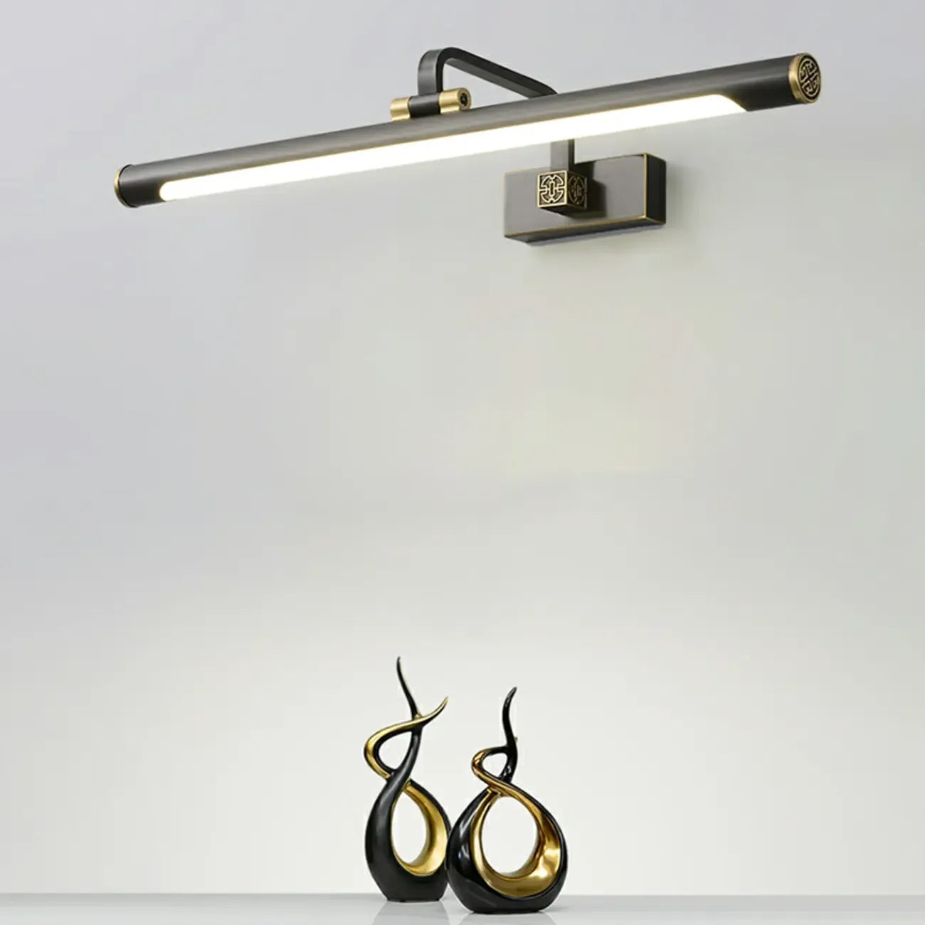 Minimalist Tubular Vanity Light with Adjustable Gold Arm