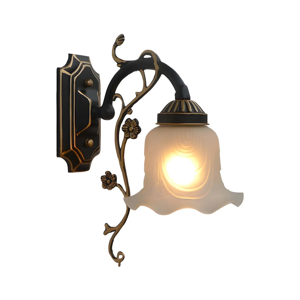 Simple Retro Floral Black-Gold Glass LED Wall Sconce