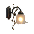Simple Retro Floral Black-Gold Glass LED Wall Sconce