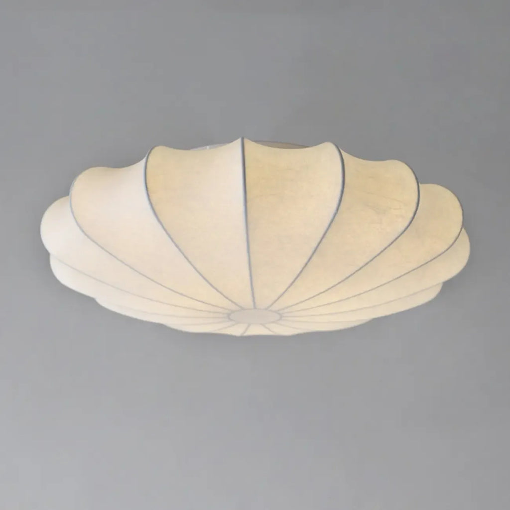Floral Semi Flush Ceiling Light with Silk Shade for Living Room