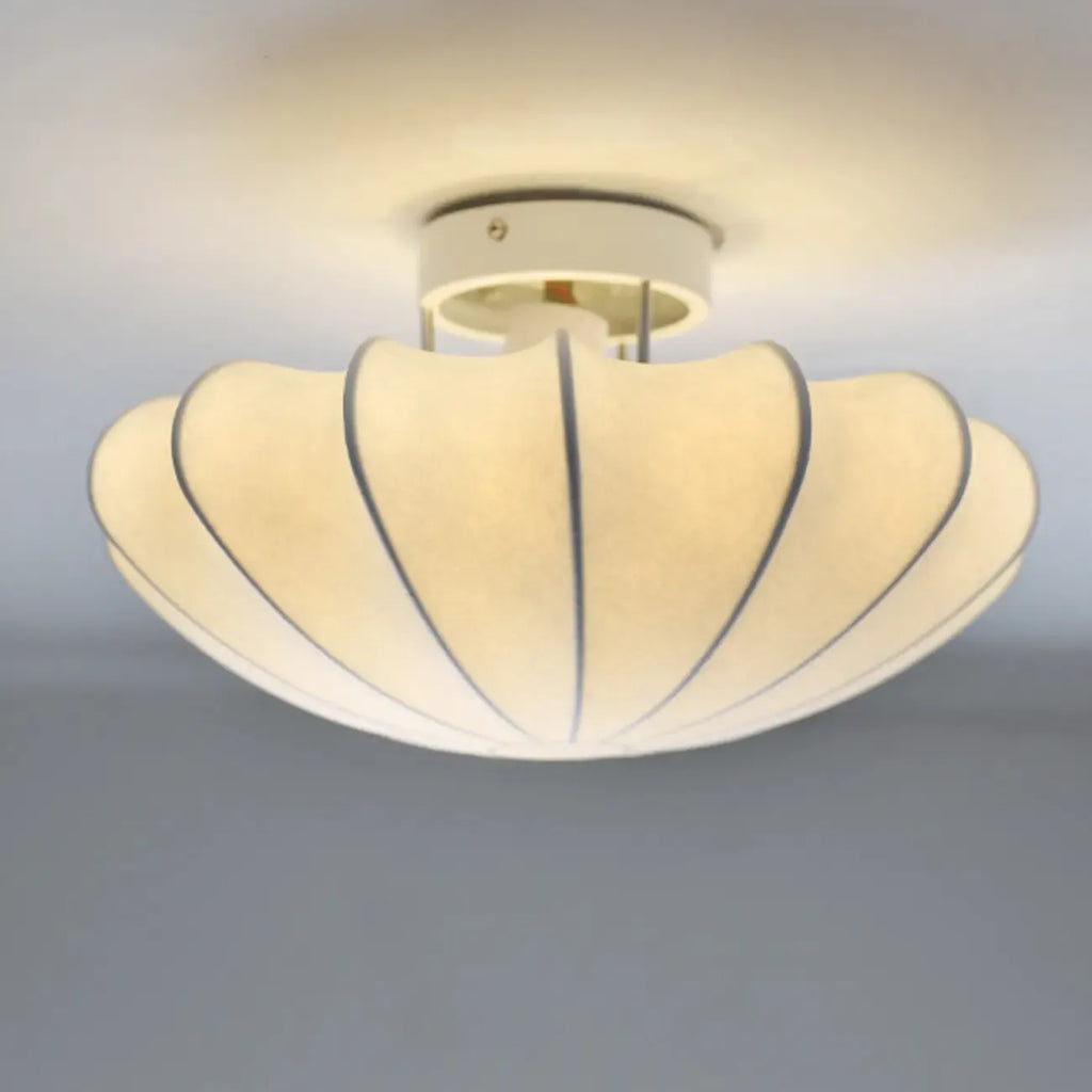 Floral Semi Flush Ceiling Light with Silk Shade for Living Room
