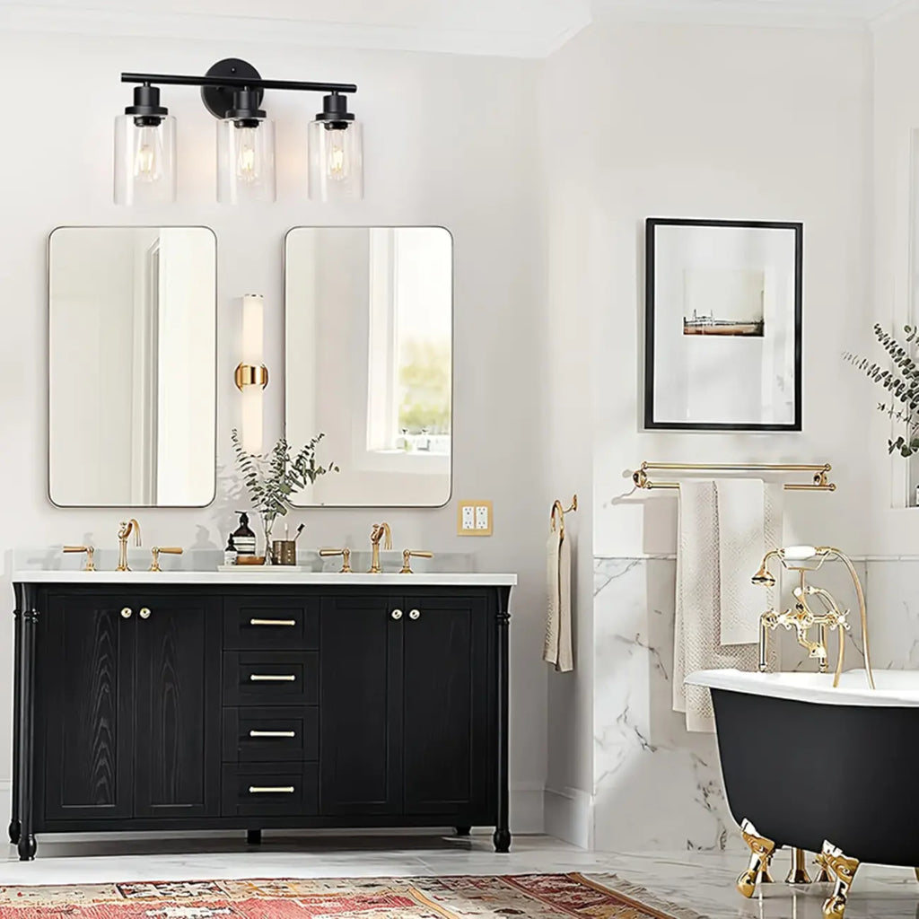 Industrial Metal Vanity Light with Glass Shade for Bedroom