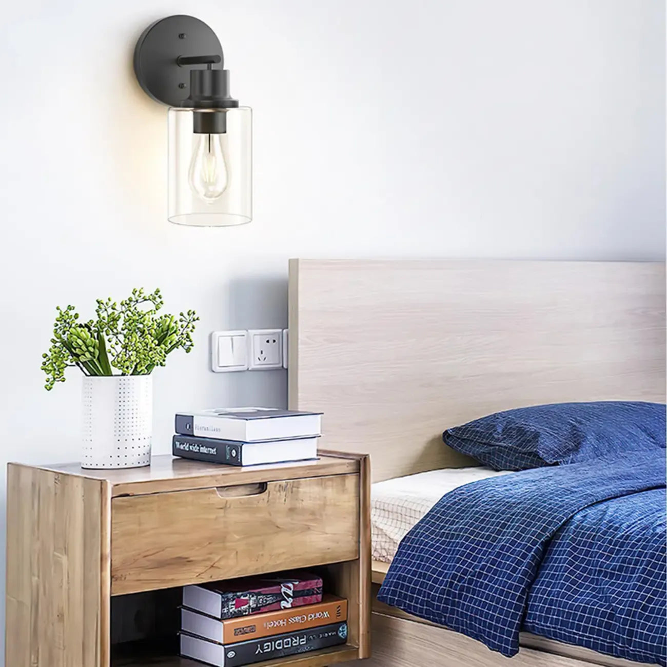 Industrial Metal Vanity Light with Glass Shade for Bedroom