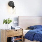 Industrial Metal Vanity Light with Glass Shade for Bedroom