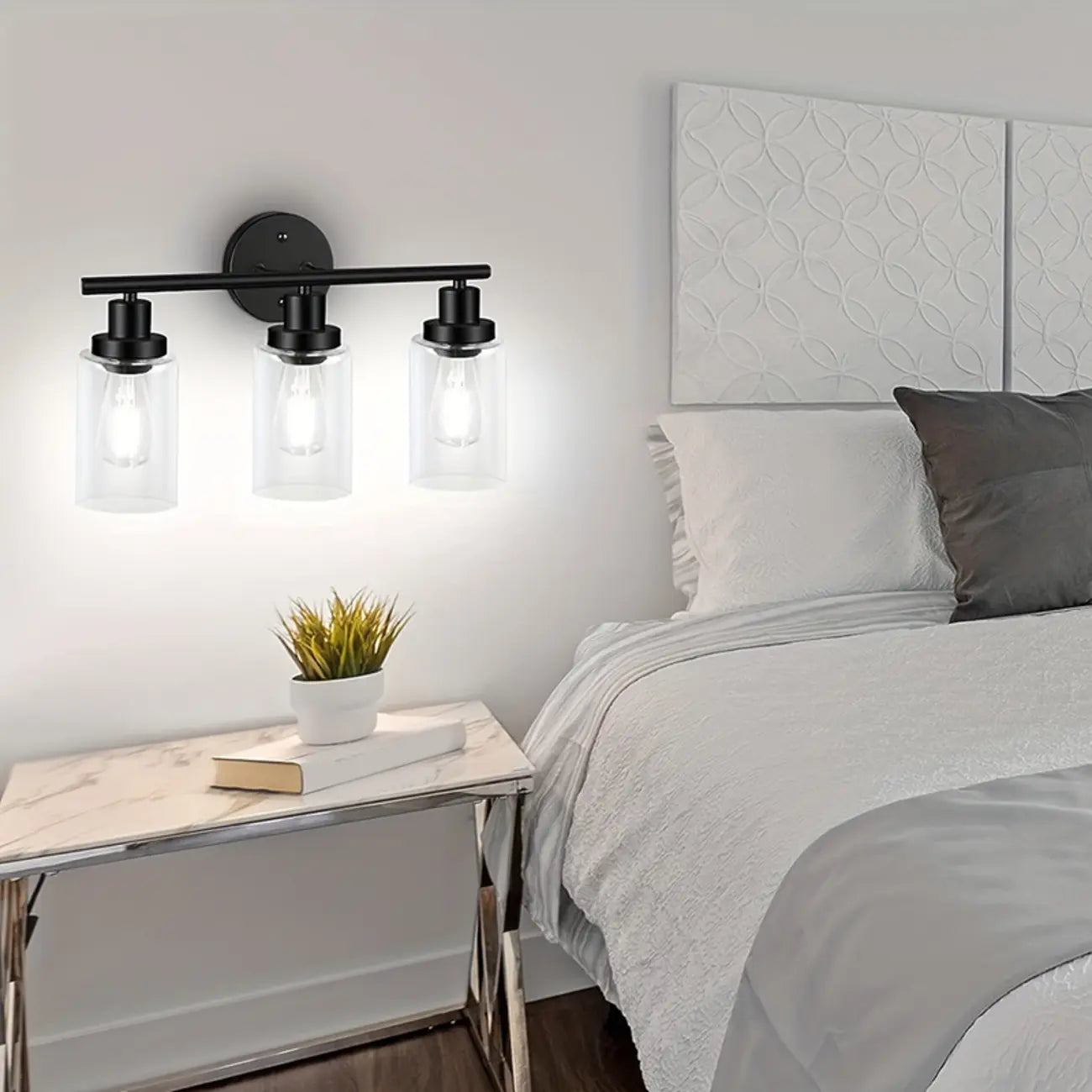Industrial Metal Vanity Light with Glass Shade for Bedroom