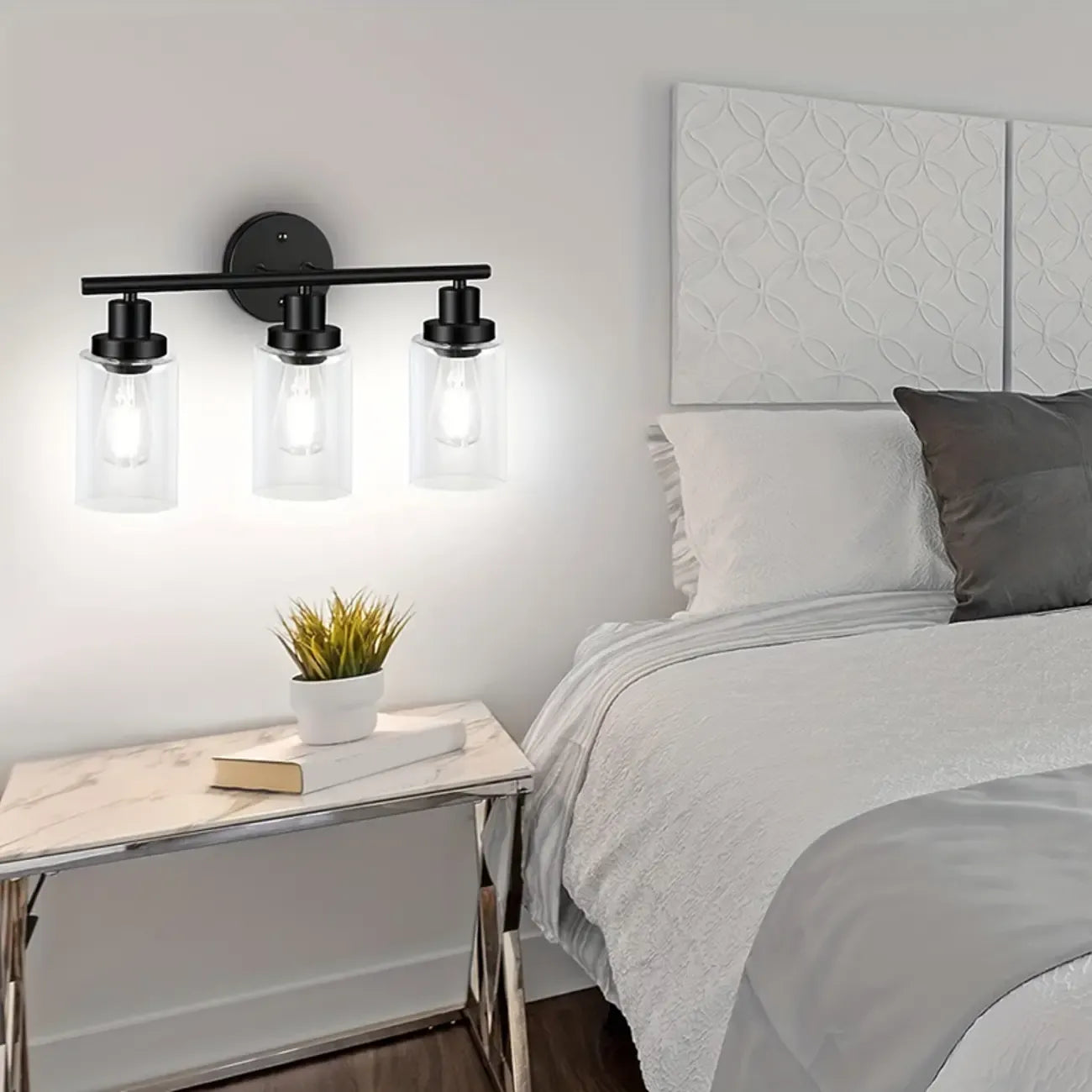 Industrial Metal Vanity Light with Glass Shade for Bedroom