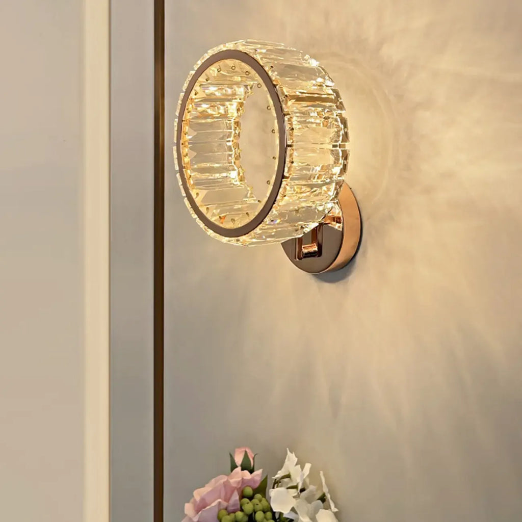 Dimmable Round Crystal Wall Sconce for Living Spaces Decor