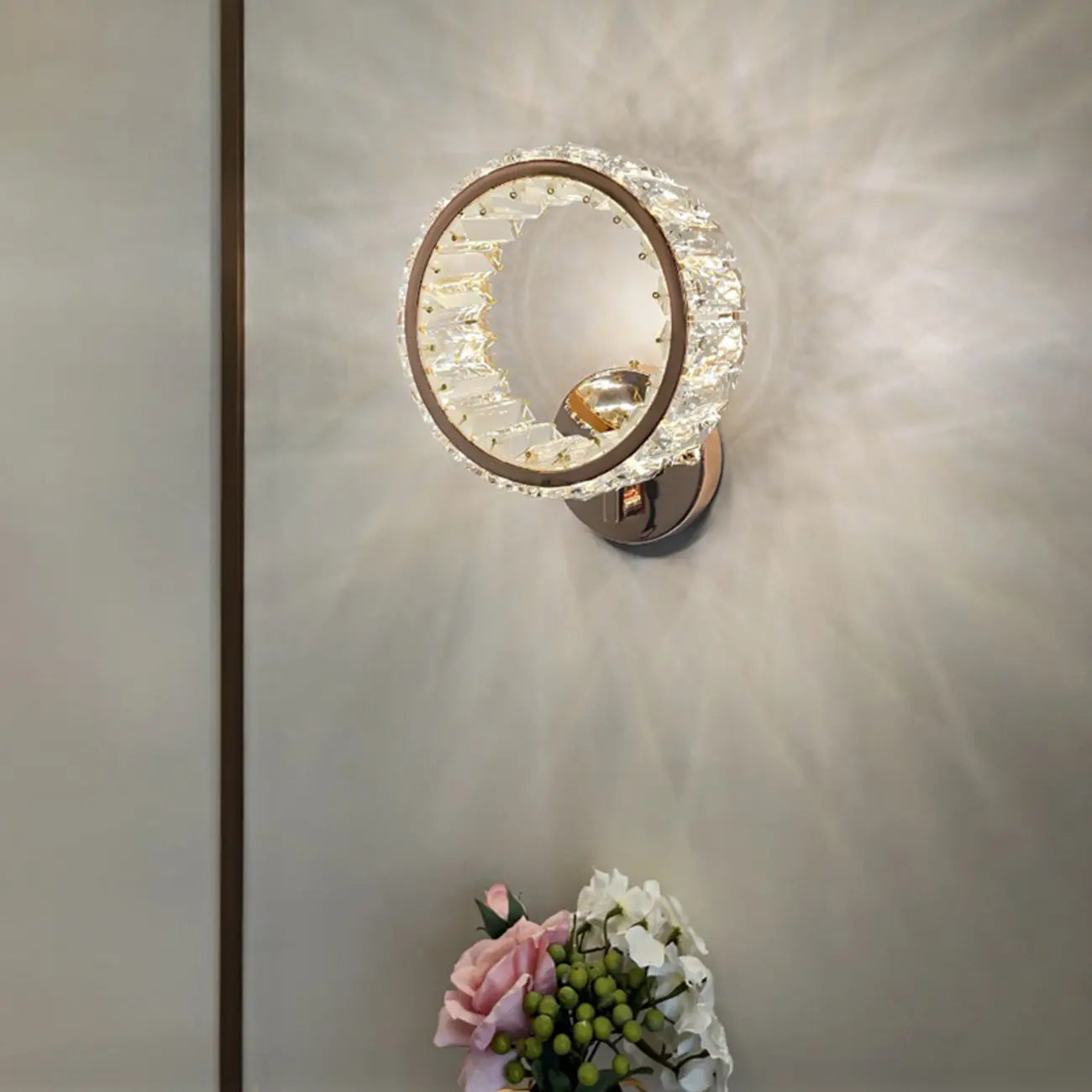 Dimmable Round Crystal Wall Sconce for Living Spaces Decor