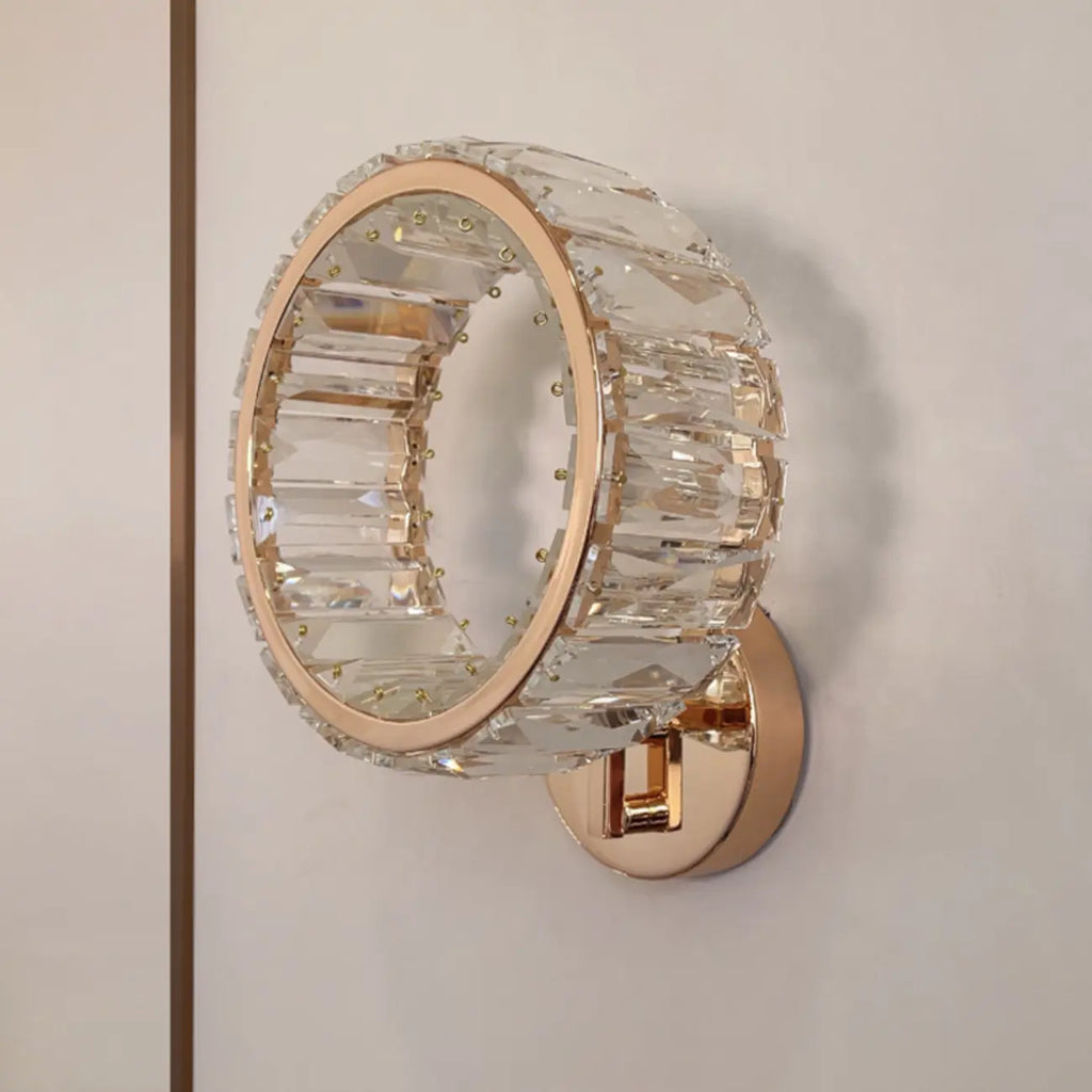 Dimmable Round Crystal Wall Sconce for Living Spaces Decor