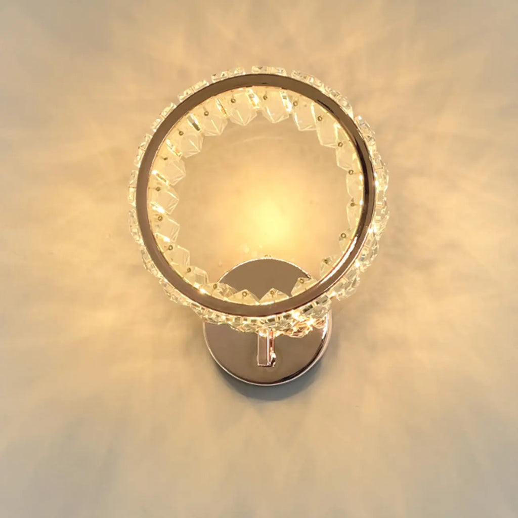 Dimmable Round Crystal Wall Sconce for Living Spaces Decor
