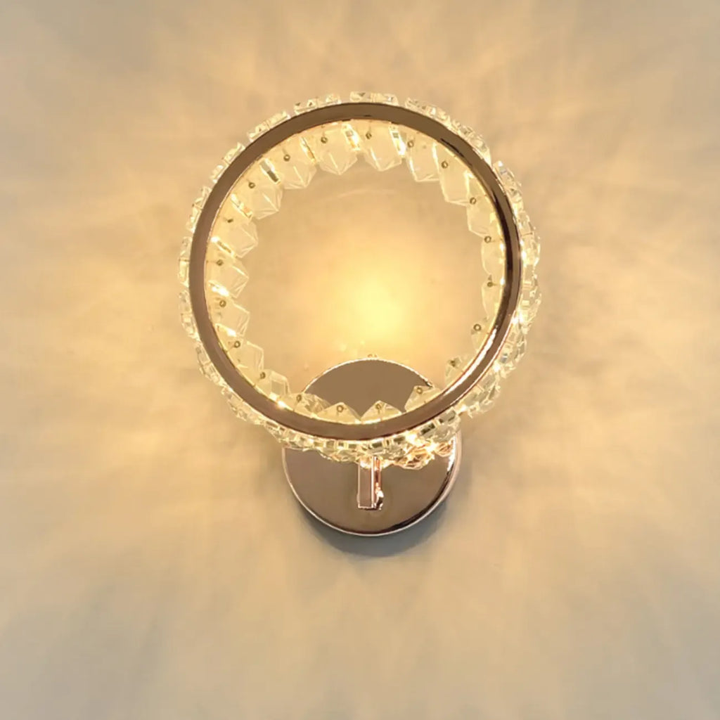 Dimmable Round Crystal Wall Sconce for Living Spaces Decor
