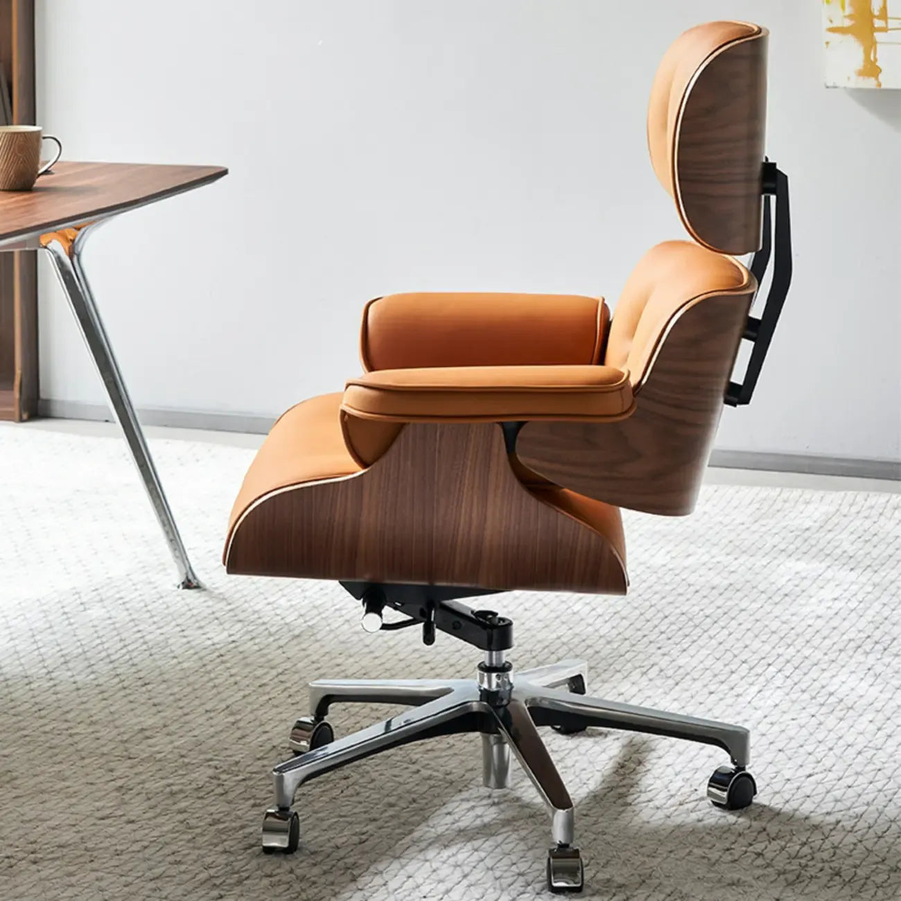 Mid-Century Modern Ergonomic Office Chair Genuine Leather