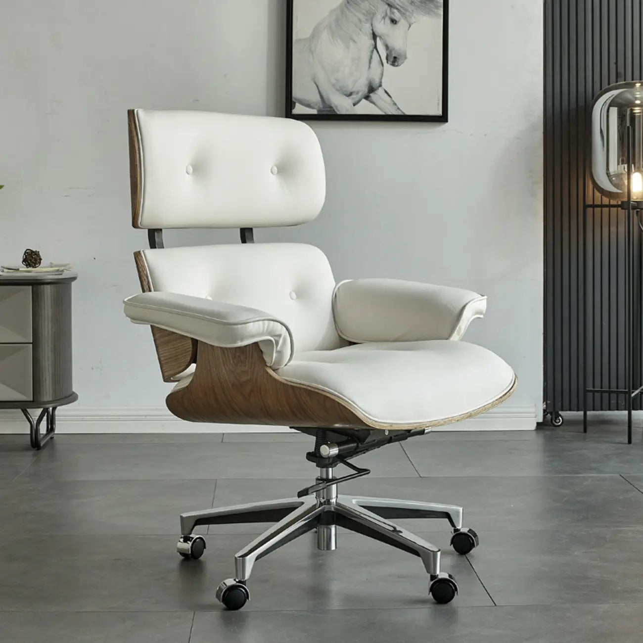 Mid-Century Modern Ergonomic Office Chair Genuine Leather