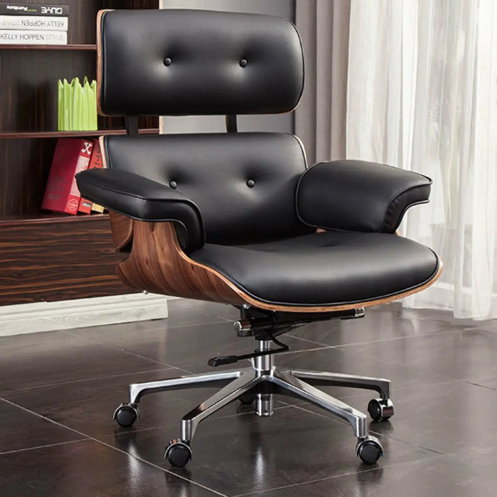 Mid-Century Modern Ergonomic Office Chair Genuine Leather