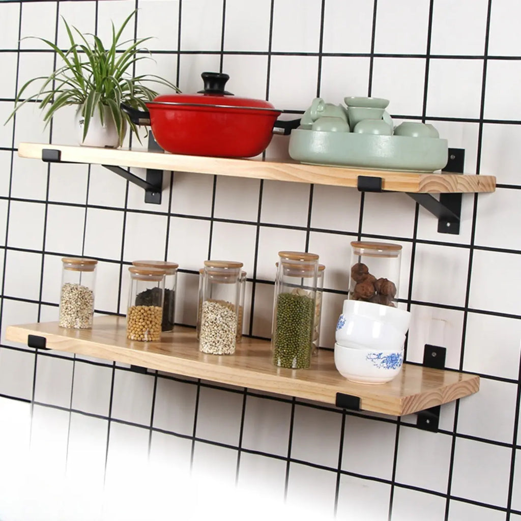 Kitchen Natural Pine Wood Wall-Mounted Storage Racks