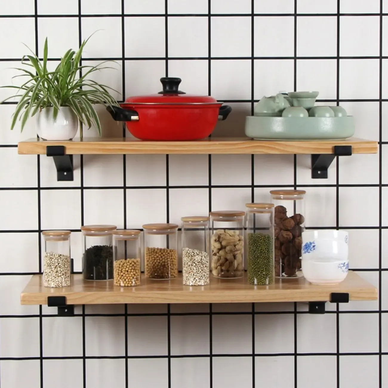 Kitchen Natural Pine Wood Wall-Mounted Storage Racks