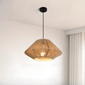 Adjustable Oriental Rattan & Metal Beige Pendant Light