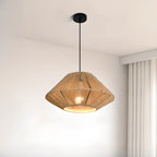 Adjustable Oriental Rattan & Metal Beige Pendant Light