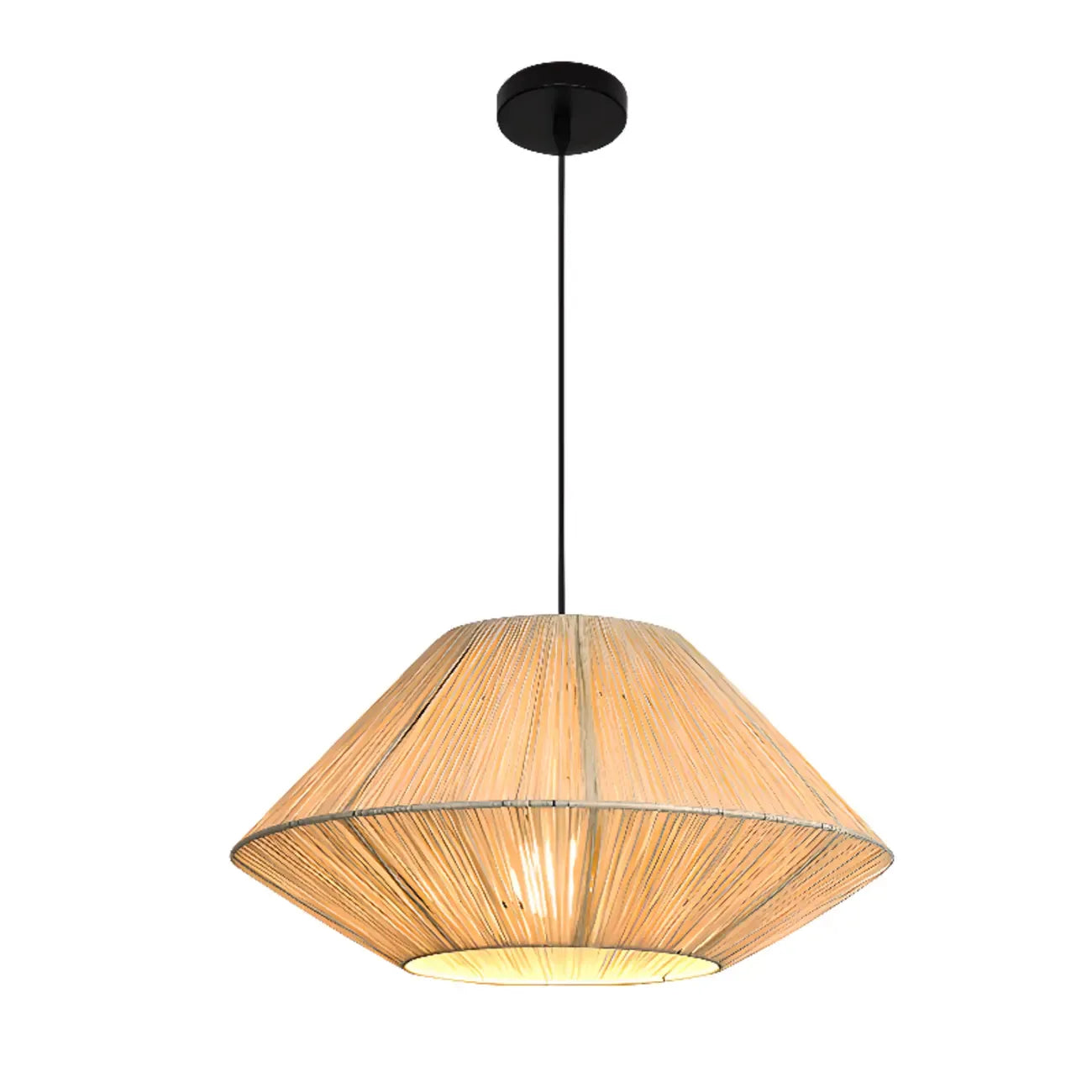 Adjustable Oriental Rattan & Metal Beige Pendant Light