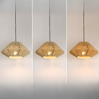 Adjustable Oriental Rattan & Metal Beige Pendant Light