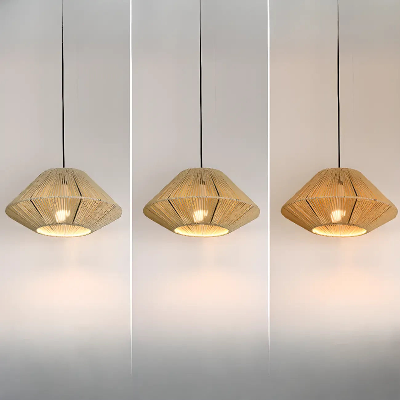 Adjustable Oriental Rattan & Metal Beige Pendant Light