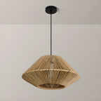 Adjustable Oriental Rattan & Metal Beige Pendant Light