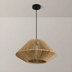Adjustable Oriental Rattan & Metal Beige Pendant Light