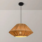 Adjustable Oriental Rattan & Metal Beige Pendant Light