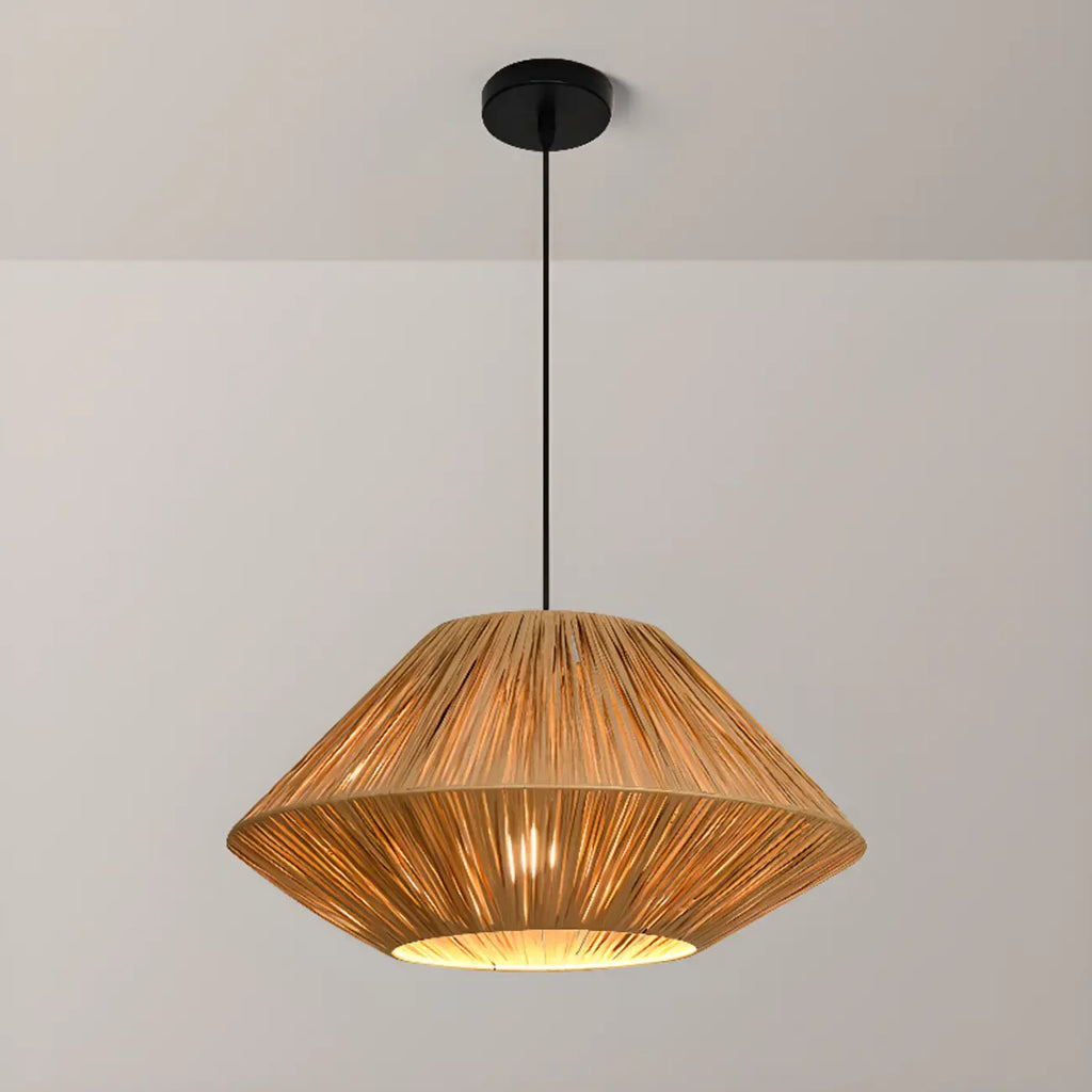 Adjustable Oriental Rattan & Metal Beige Pendant Light