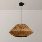 Adjustable Oriental Rattan & Metal Beige Pendant Light