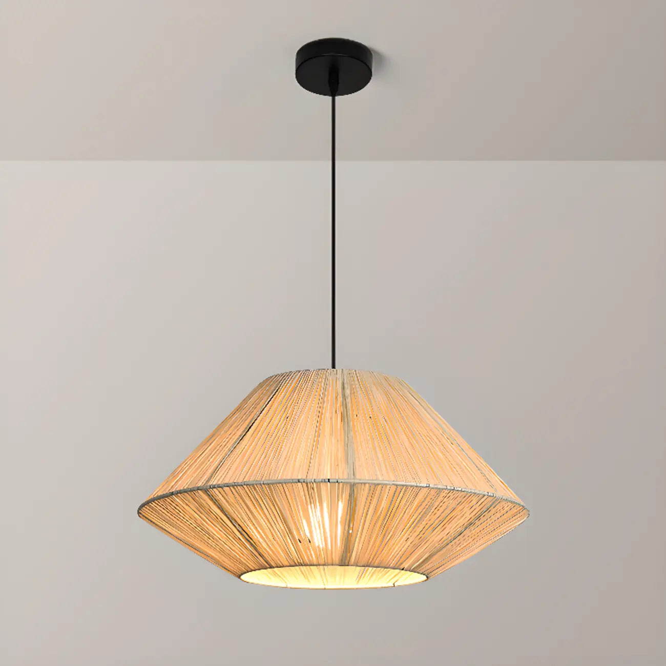 Adjustable Oriental Rattan & Metal Beige Pendant Light