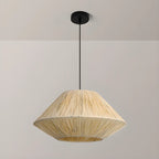Adjustable Oriental Rattan & Metal Beige Pendant Light