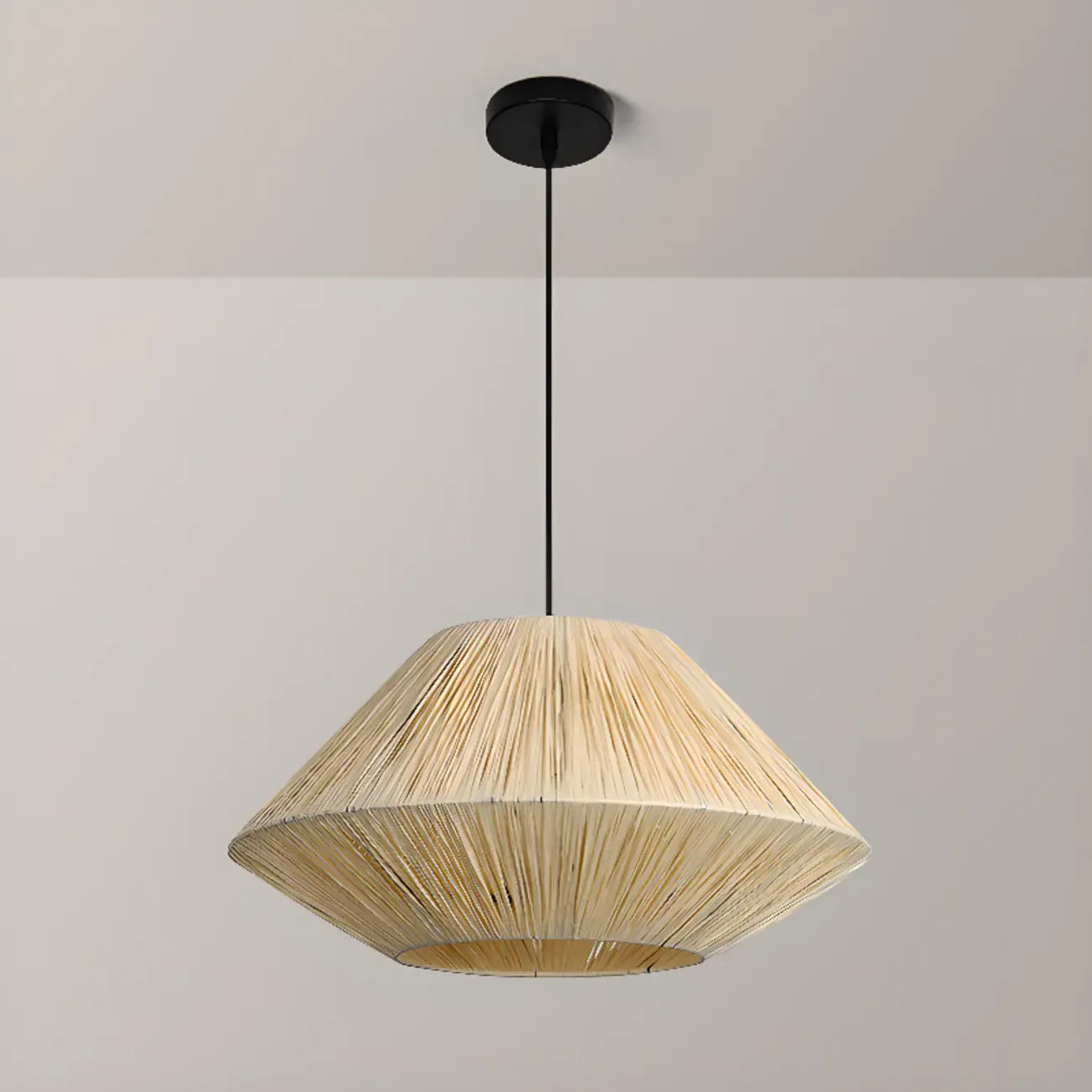 Adjustable Oriental Rattan & Metal Beige Pendant Light