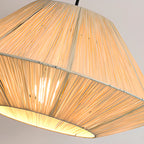 Adjustable Oriental Rattan & Metal Beige Pendant Light