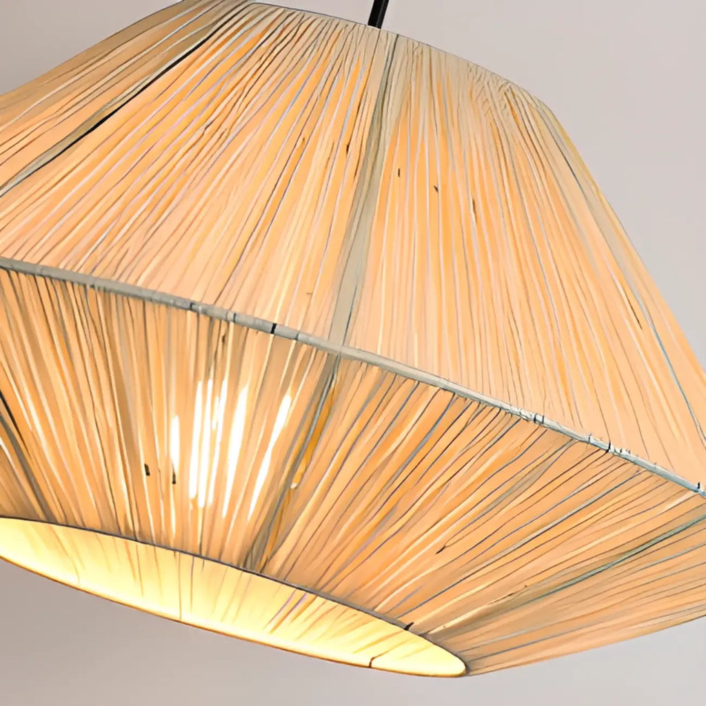 Adjustable Oriental Rattan & Metal Beige Pendant Light