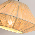 Adjustable Oriental Rattan & Metal Beige Pendant Light