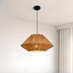 Adjustable Oriental Rattan & Metal Beige Pendant Light
