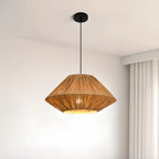 Adjustable Oriental Rattan & Metal Beige Pendant Light
