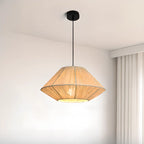 Adjustable Oriental Rattan & Metal Beige Pendant Light