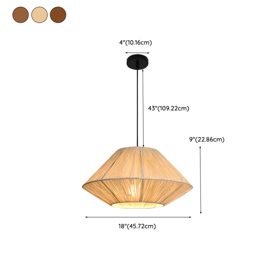 Adjustable Oriental Rattan & Metal Beige Pendant Light