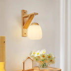 Indoor Mini Wall Sconce with Fabric Shade & Wooden Frame