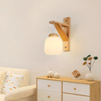Indoor Mini Wall Sconce with Fabric Shade & Wooden Frame