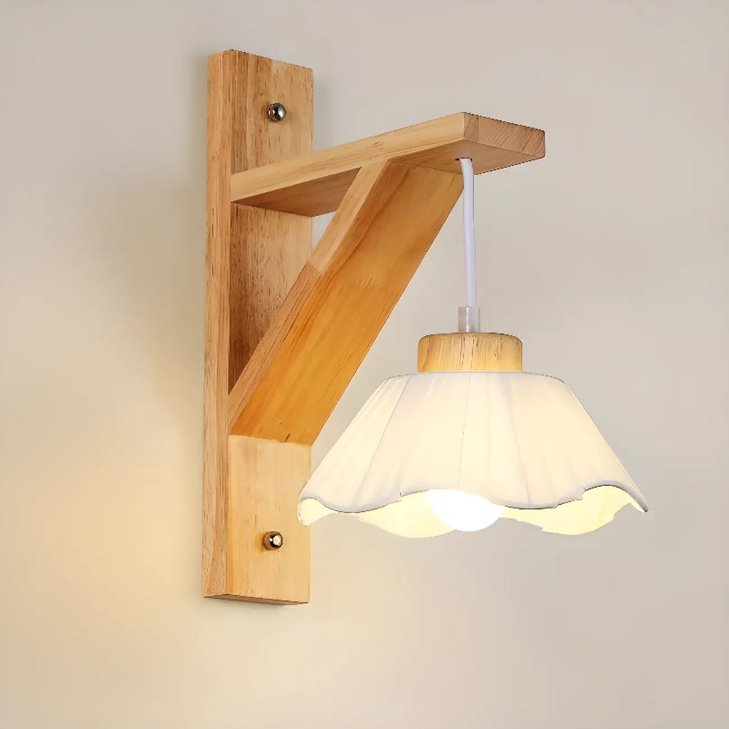 Indoor Mini Wall Sconce with Fabric Shade & Wooden Frame