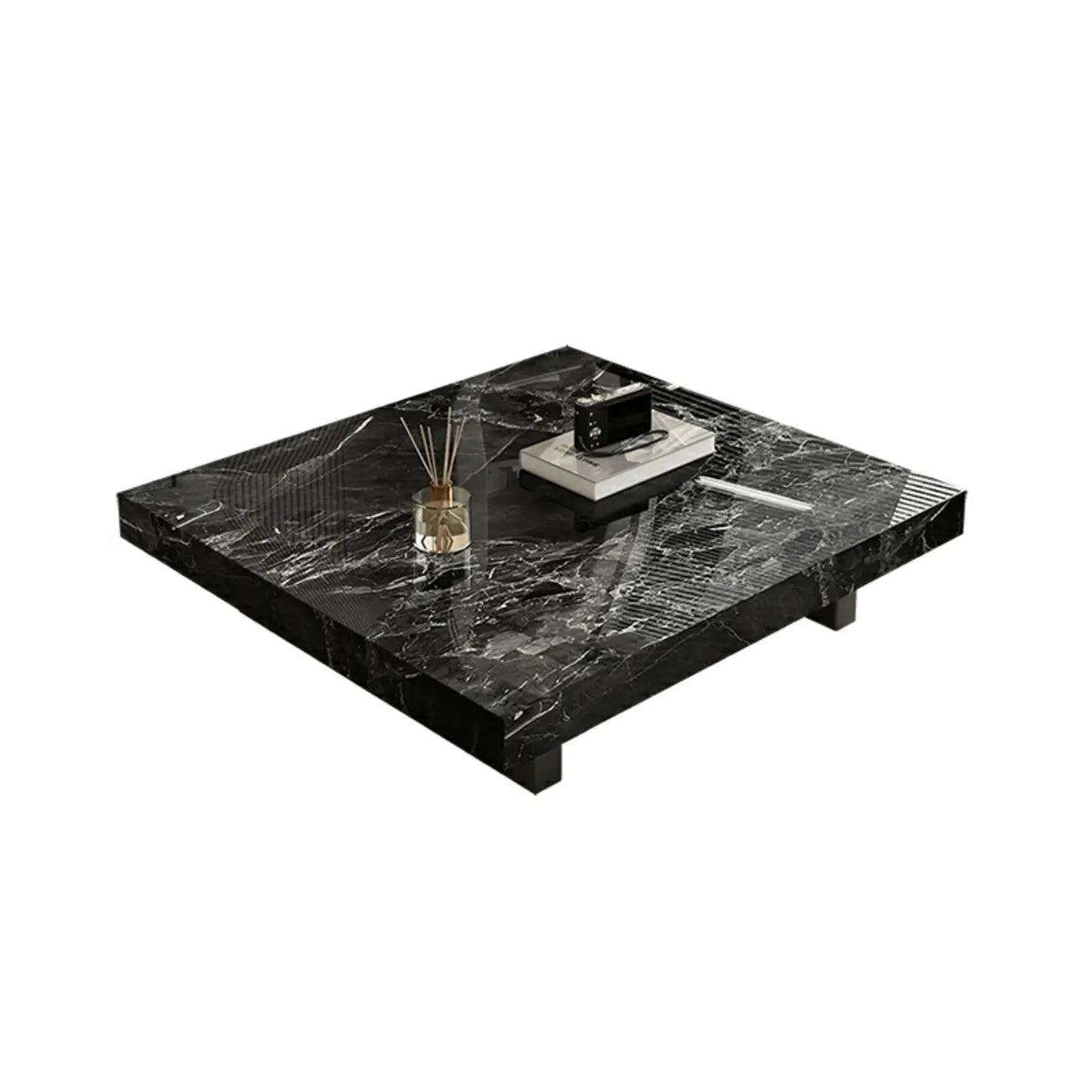 Modern Beige Sintered Stone Square Sleigh Base Coffee Table