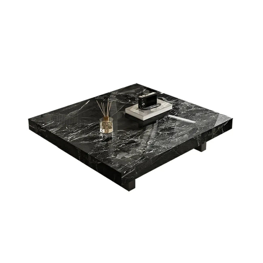 Modern Beige Sintered Stone Square Sleigh Base Coffee Table